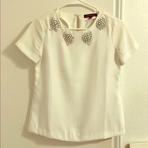 Banana Republic White Beaded Blouse